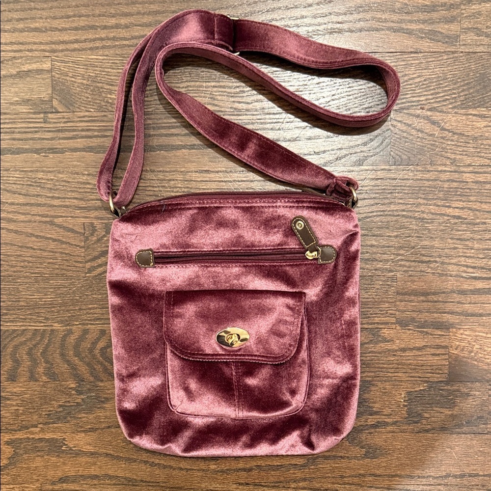 Soft Velvet Crossbody in Dusty Plum with Turn-Lock Pocket
